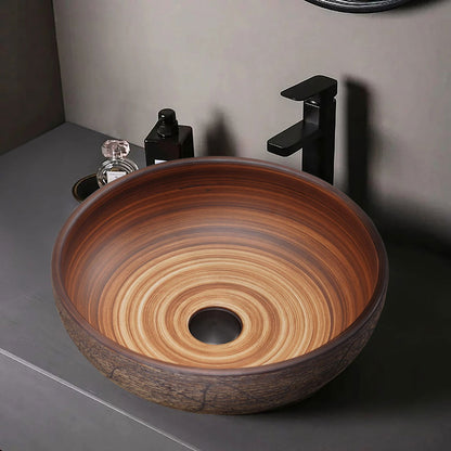 400mm Ceramic Round Bathroom Countertop Basin Retro Washbasin - 