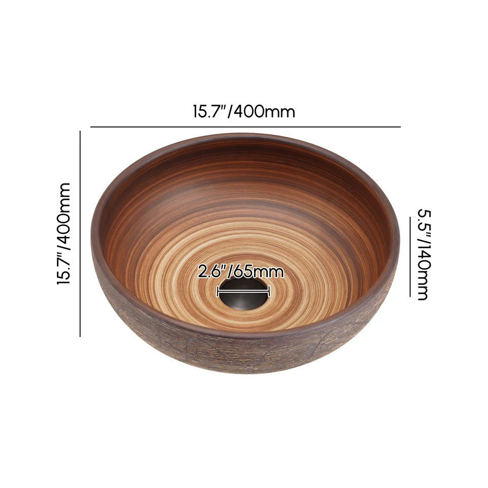 400mm Ceramic Round Bathroom Countertop Basin Retro Washbasin - Homary