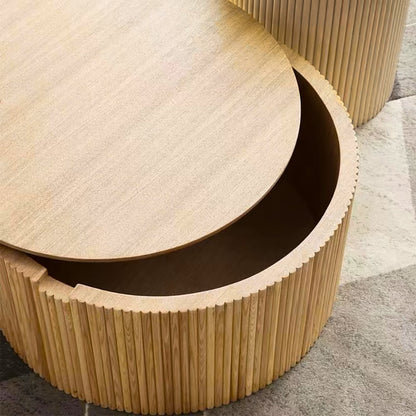 400mm Japandi Round Wood Coffee Table with Storage in Natural - 