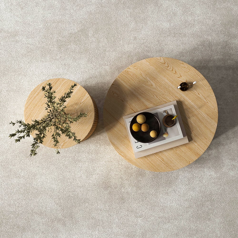 400mm Japandi Round Wood Coffee Table with Storage in Natural - 