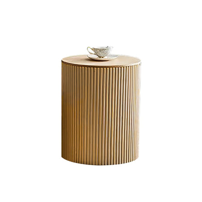 400mm Japandi Round Wood Coffee Table with Storage in Natural - 