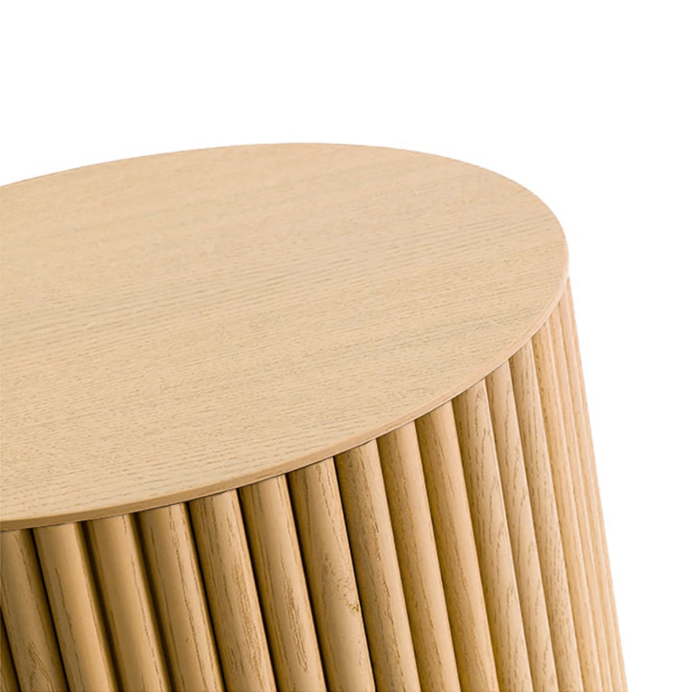 400mm Japandi Round Wood Coffee Table with Storage in Natural - 