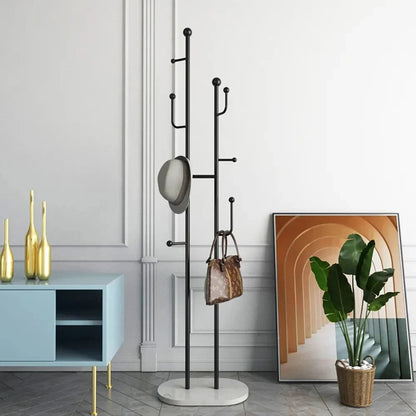 400mm Modern Entryway Freestanding Coat Rack Metal 7 Hooks Marble Base in Black - 