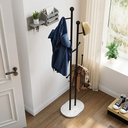 400mm Modern Entryway Freestanding Coat Rack Metal 7 Hooks Marble Base in Black - 