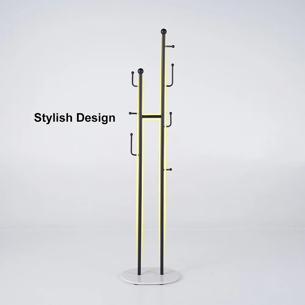 400mm Modern Entryway Freestanding Coat Rack Metal 7 Hooks Marble Base in Black - 