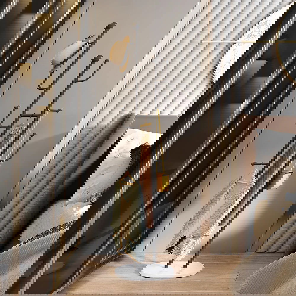 400mm Modern Entryway Freestanding Coat Rack Metal 7 Hooks Marble Base in Black - 