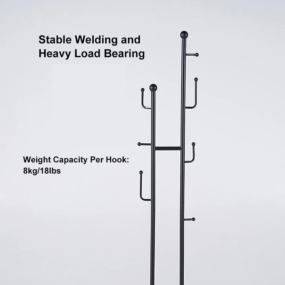 400mm Modern Entryway Freestanding Coat Rack Metal 7 Hooks Marble Base in Black - 