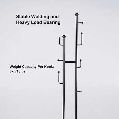 400mm Modern Entryway Freestanding Coat Rack Metal 7 Hooks Marble Base in Black - 