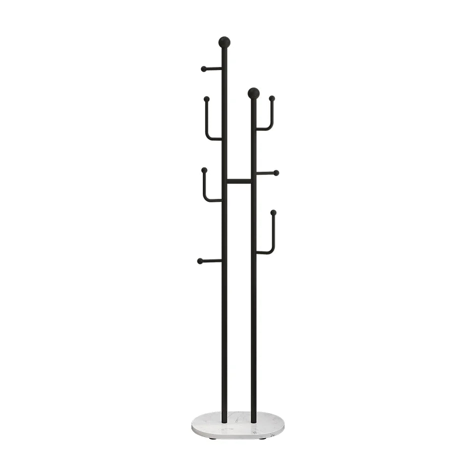 400mm Modern Entryway Freestanding Coat Rack Metal 7 Hooks Marble Base in Black - 