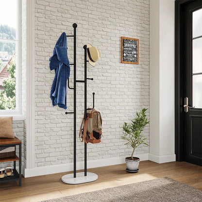 400mm Modern Entryway Freestanding Coat Rack Metal 7 Hooks Marble Base in Black - 