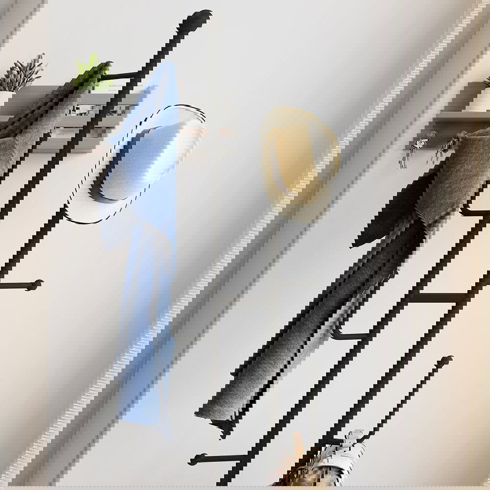 400mm Modern Entryway Freestanding Coat Rack Metal 7 Hooks Marble Base in Black - Homary