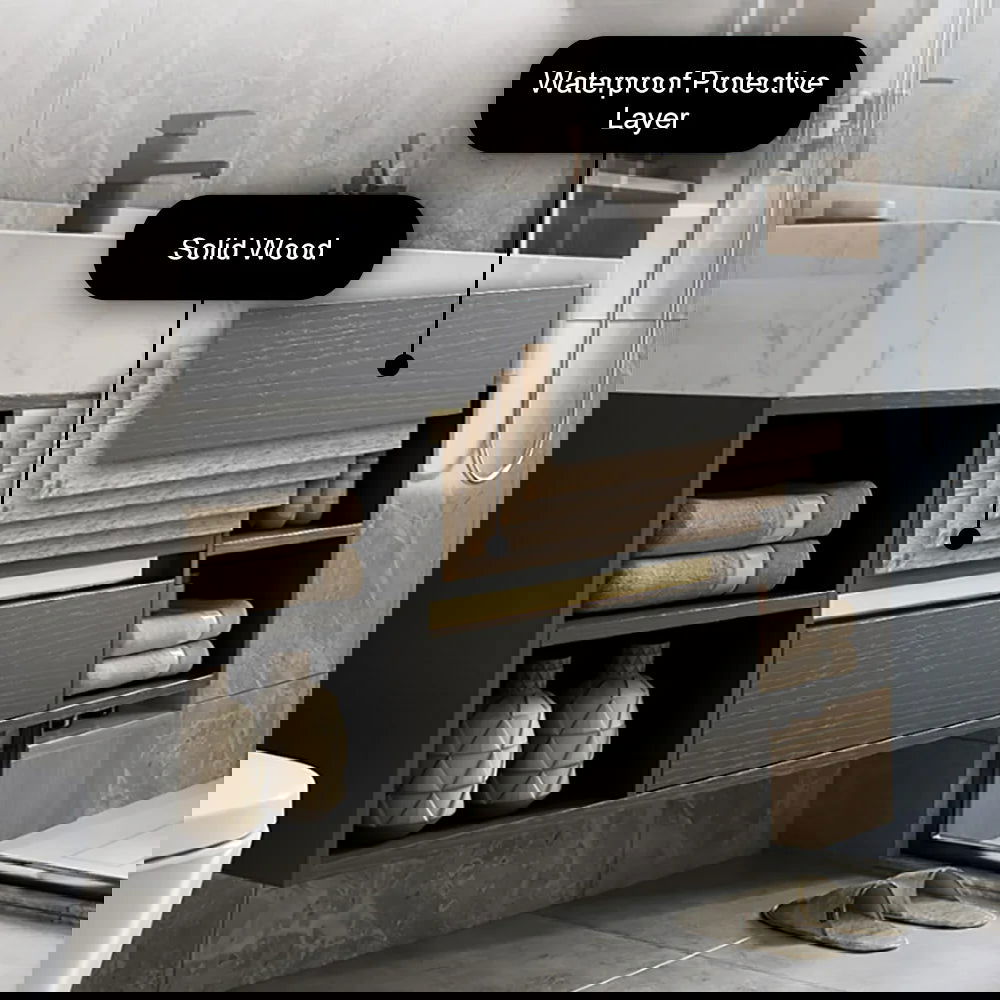 40" Floating Bathroom Vanity Set with Ceramic Sink 2 Drawers & Open Shelves in Black - 