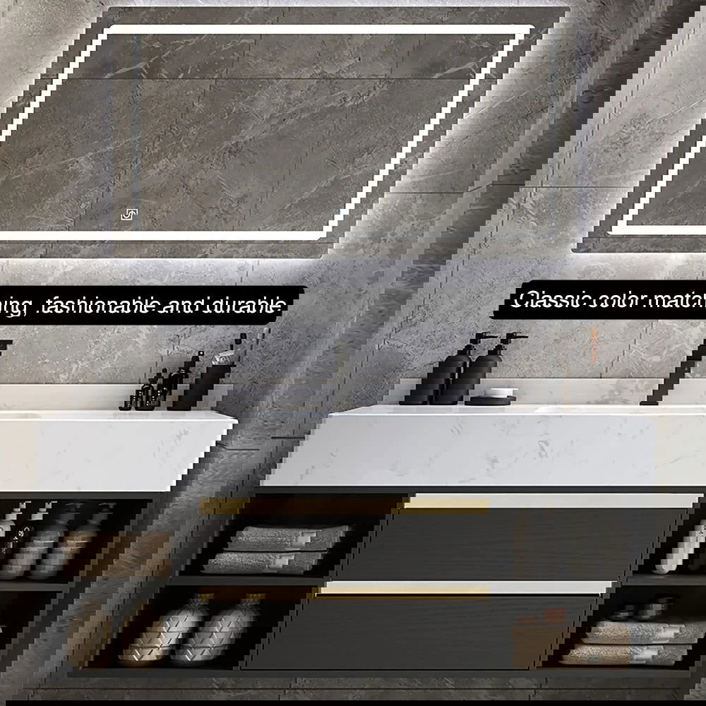 40" Floating Bathroom Vanity Set with Ceramic Sink 2 Drawers & Open Shelves in Black - 