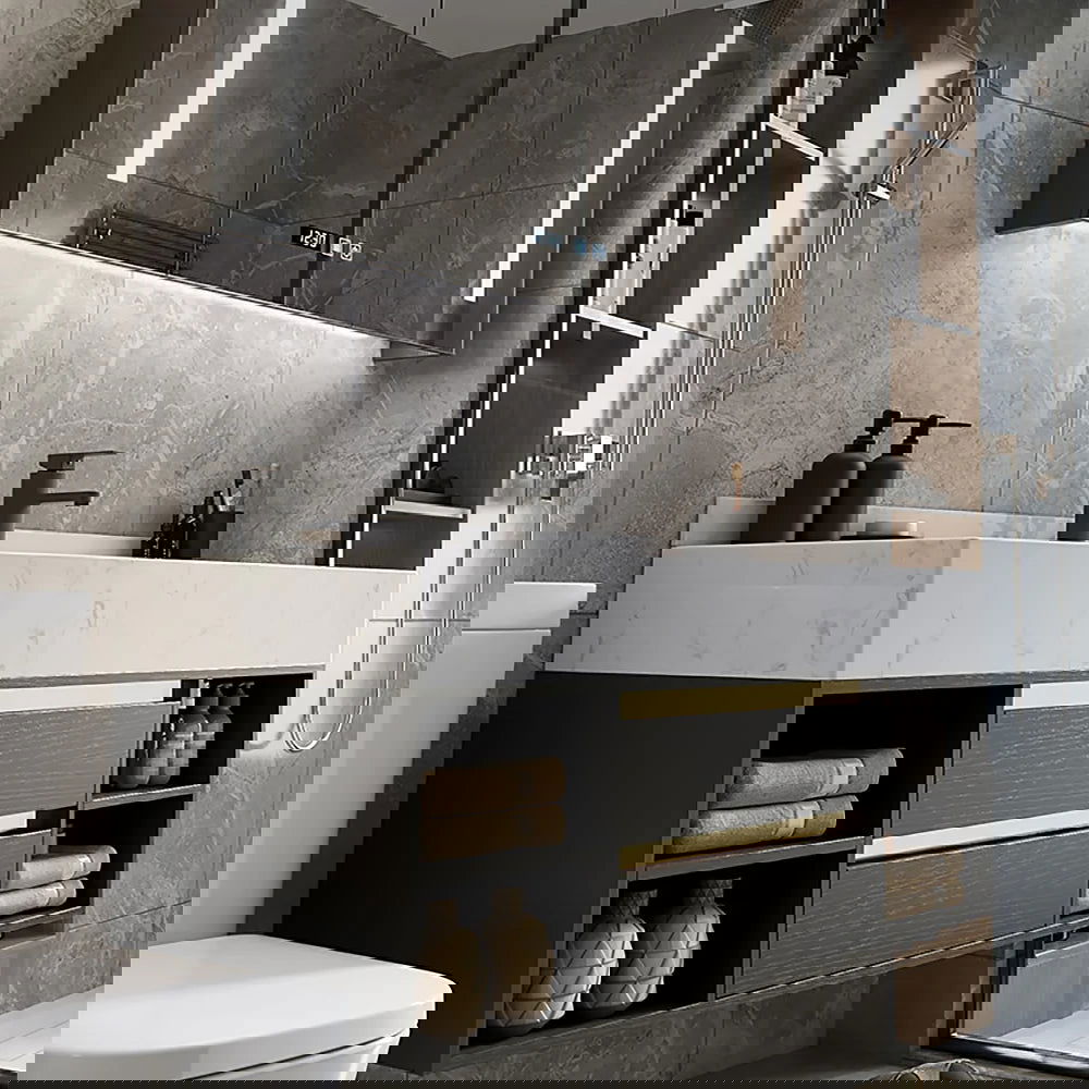 40" Floating Bathroom Vanity Set with Ceramic Sink 2 Drawers & Open Shelves in Black - 