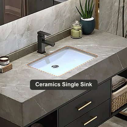 40" Floating Bathroom Vanity with Sintered Stone Vessel Sink Black and Gray - Homary