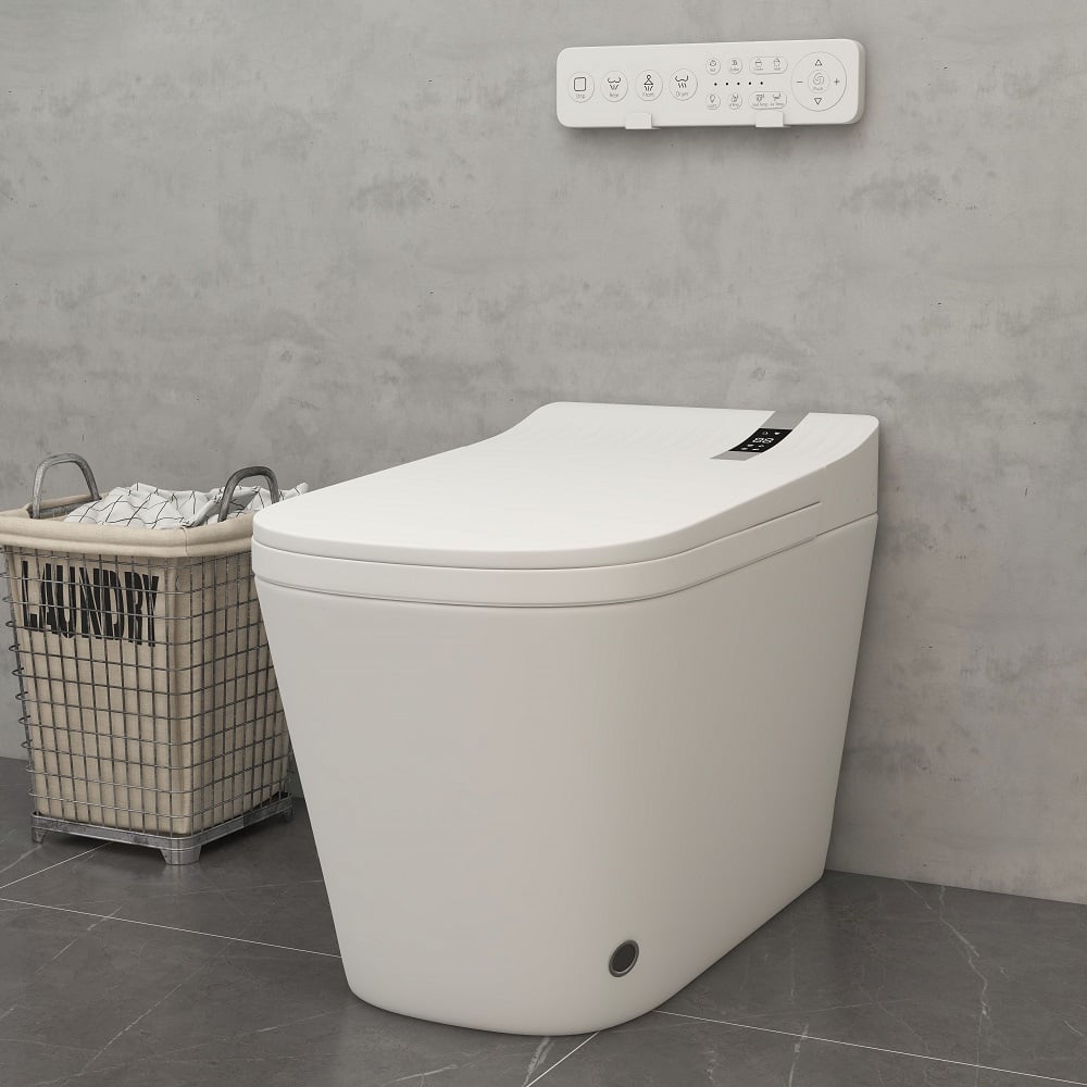 White Smart Toilet One-Piece Square with Intelligent Automatic Cover and Remote Control