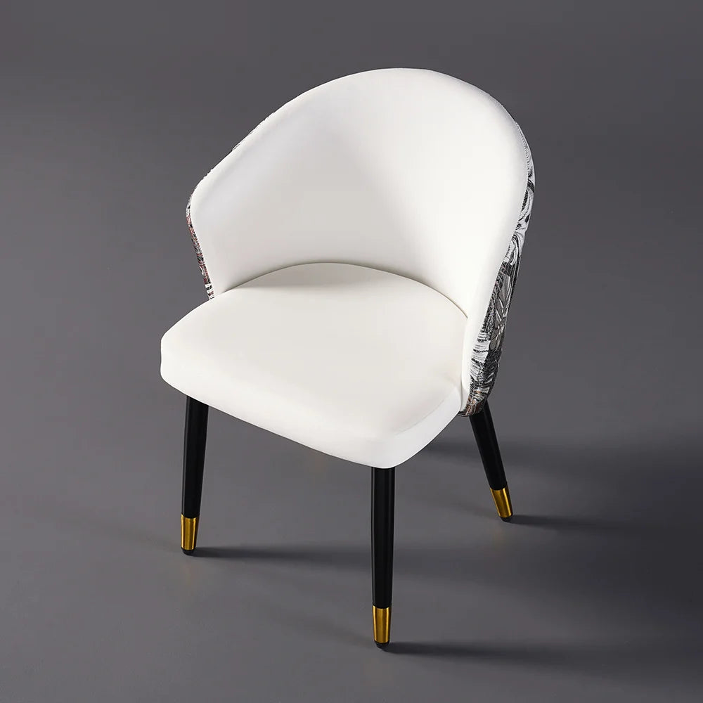 White Upholstered Velvet Dining Chair Curved Back Modern Arm Chair