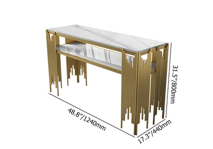 47.2" Modern White Faux Marble Narrow Console Table with Storage Shelf and 4 Gold Legs - 