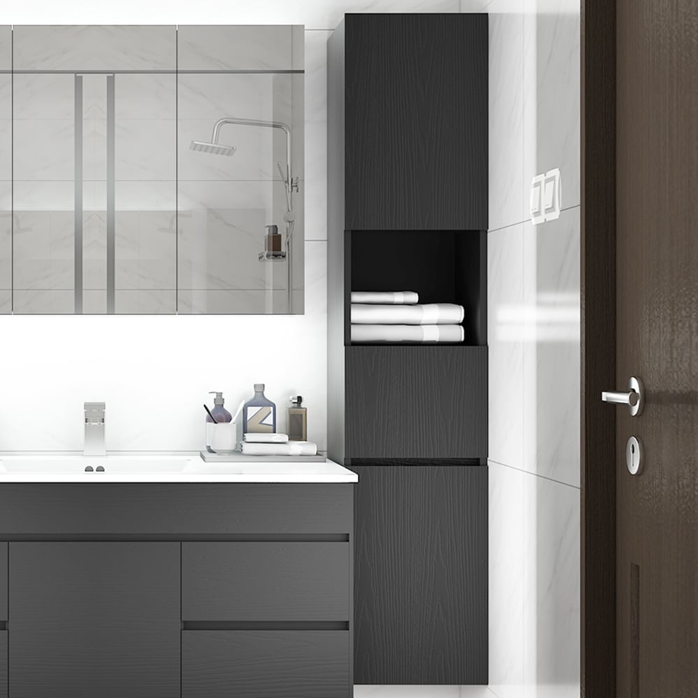 Modern Bathroom Cabinet with Drawers Wall Mounted Bathroom Cabinet with Doors with Shelf- Black