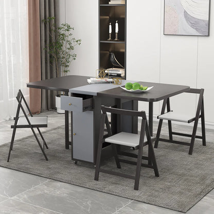 Ultic 1500mm Modern Grey Rectangle Folding Wood Dining Table Set with Chair 5 Pieces