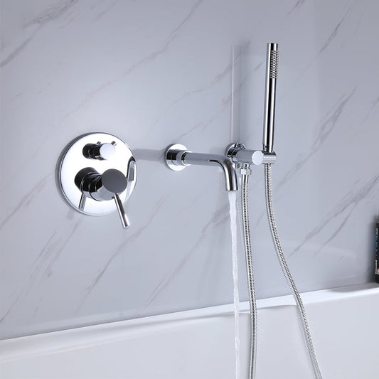 Stev Modern Wall-Mount Swivel Bath Filler Mixer Tap with Handshower in Polished Chrome