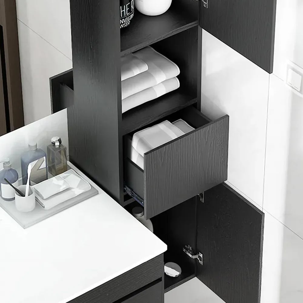 Modern Bathroom Cabinet with Drawers Wall Mounted Bathroom Cabinet with Doors with Shelf- Black