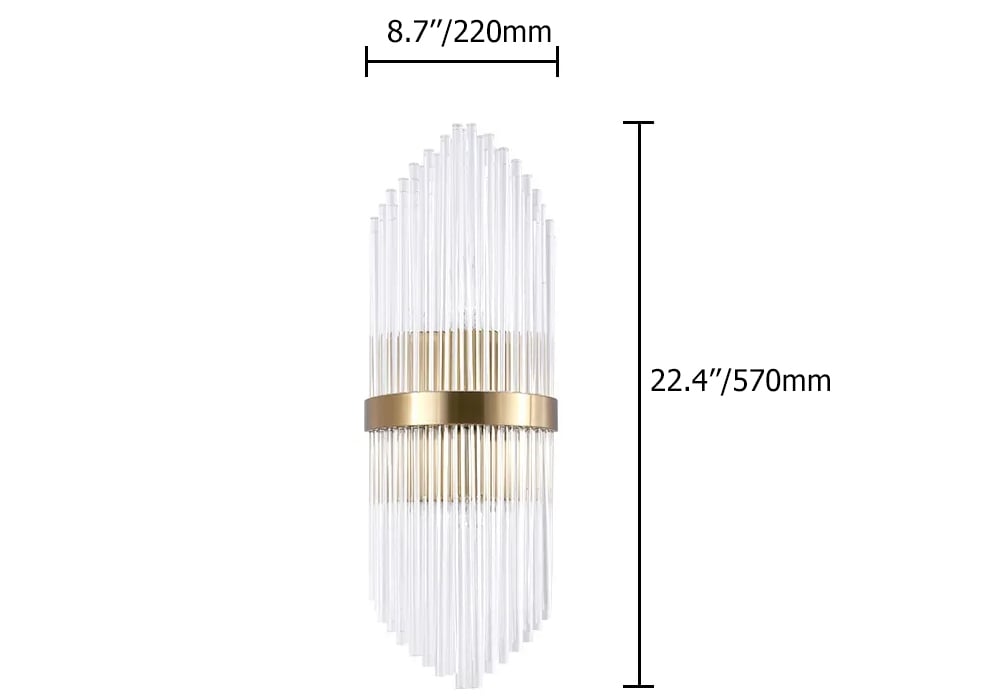 Striaged 2-Light Gold Glass Wall Sconce Metal Vanity Wall Light for Bathroom