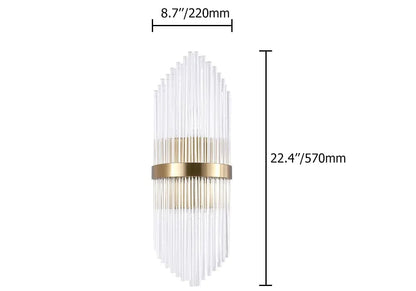 Striaged 2-Light Gold Glass Wall Sconce Metal Vanity Wall Light for Bathroom