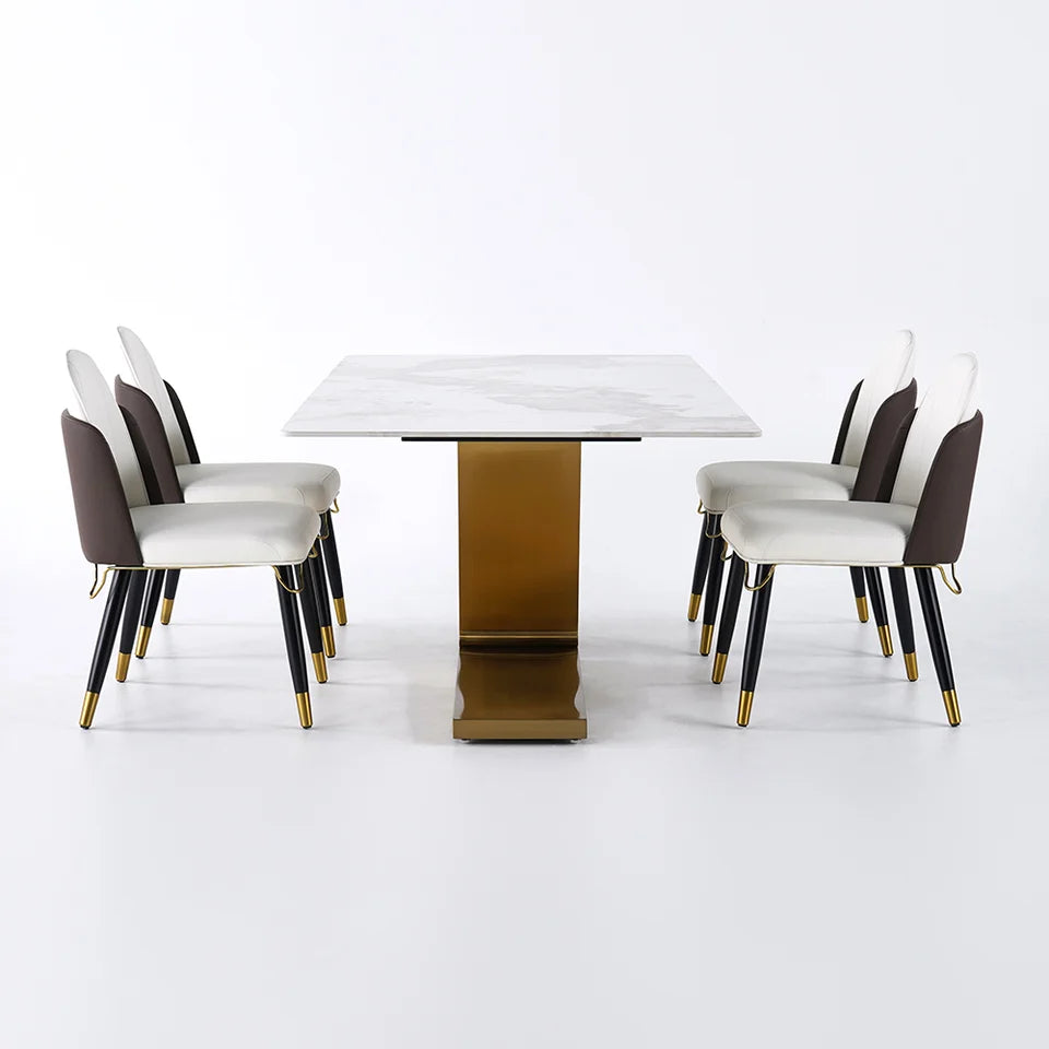 Luxotic 1800mm Modern Stone Top Dining Table with 6 Chairs in Gold