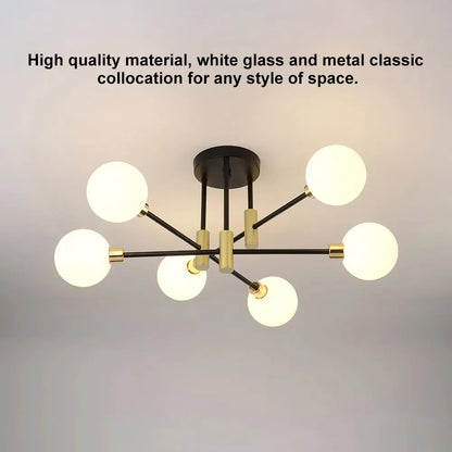 Modern White Glass 6-Light Semi-Flush Mount Chandelier