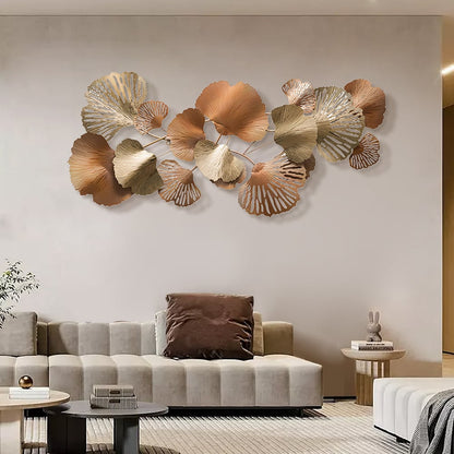 53.9" Farmhouse Gold Ginkgo Leaves Wall Decor For Living Room Bedroom Metal Wall Art - 