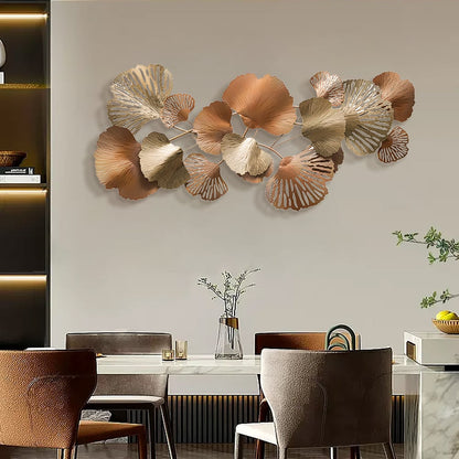 53.9" Farmhouse Gold Ginkgo Leaves Wall Decor For Living Room Bedroom Metal Wall Art - 