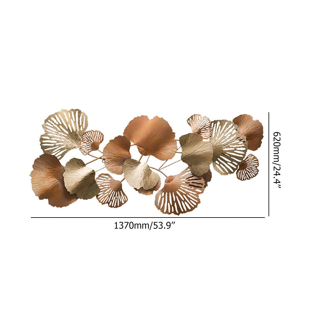 53.9" Farmhouse Gold Ginkgo Leaves Wall Decor For Living Room Bedroom Metal Wall Art - 