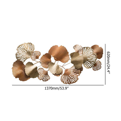53.9" Farmhouse Gold Ginkgo Leaves Wall Decor For Living Room Bedroom Metal Wall Art - 