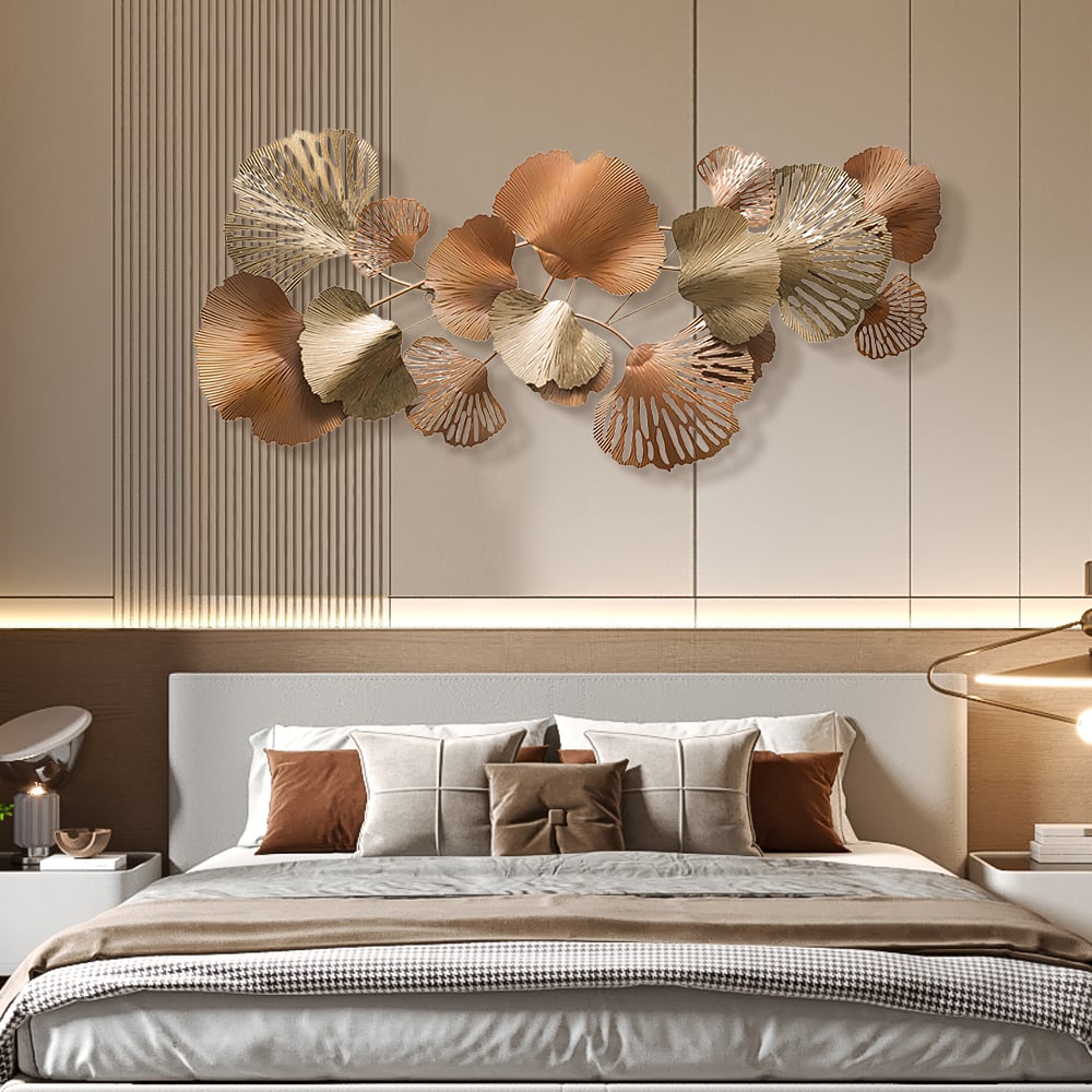 53.9" Farmhouse Gold Ginkgo Leaves Wall Decor For Living Room Bedroom Metal Wall Art - 