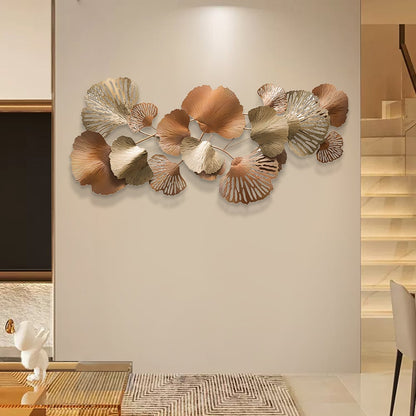 53.9" Farmhouse Gold Ginkgo Leaves Wall Decor For Living Room Bedroom Metal Wall Art - 