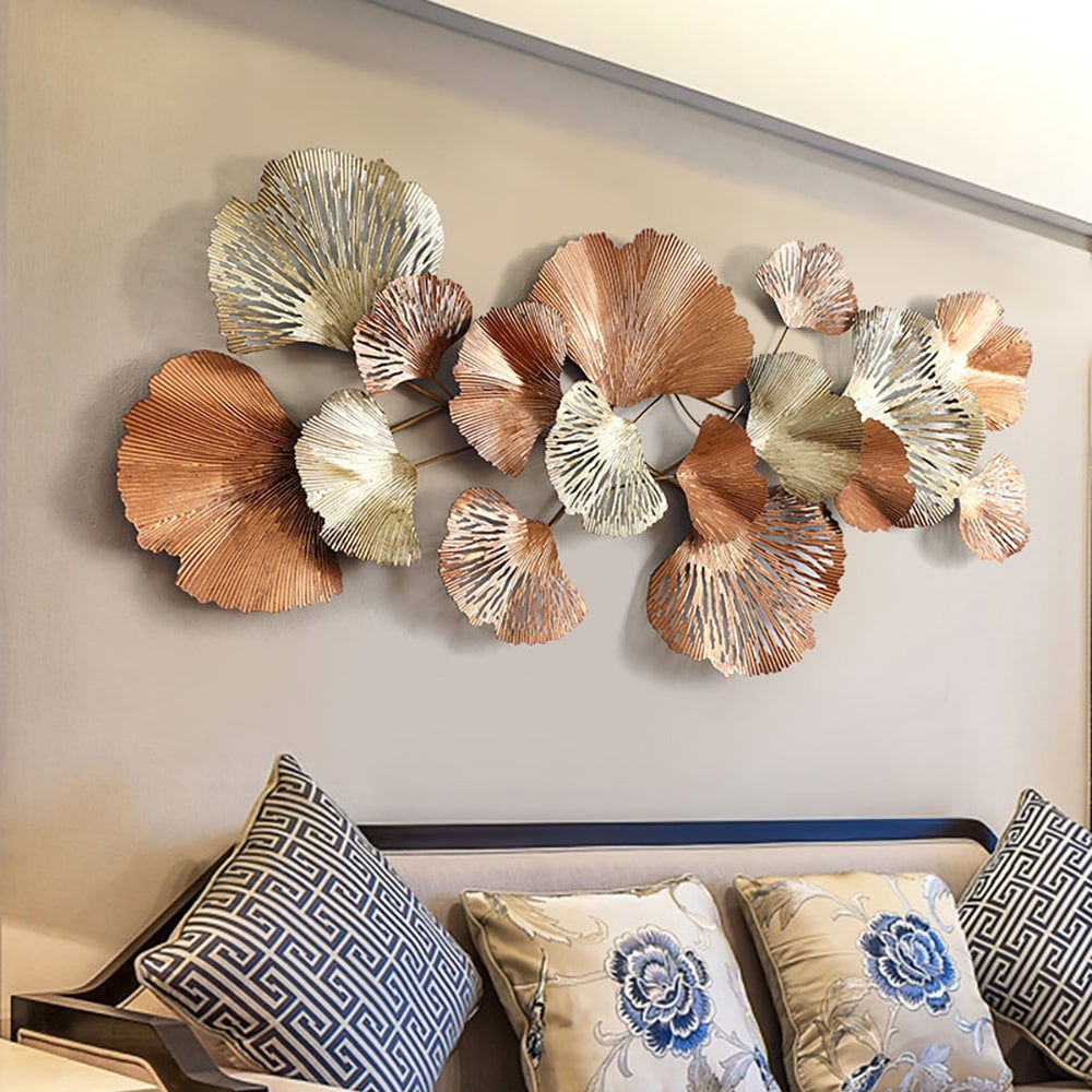 53.9" Farmhouse Gold Ginkgo Leaves Wall Decor For Living Room Bedroom Metal Wall Art - 