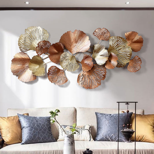53.9" Farmhouse Gold Ginkgo Leaves Wall Decor For Living Room Bedroom Metal Wall Art - Homary