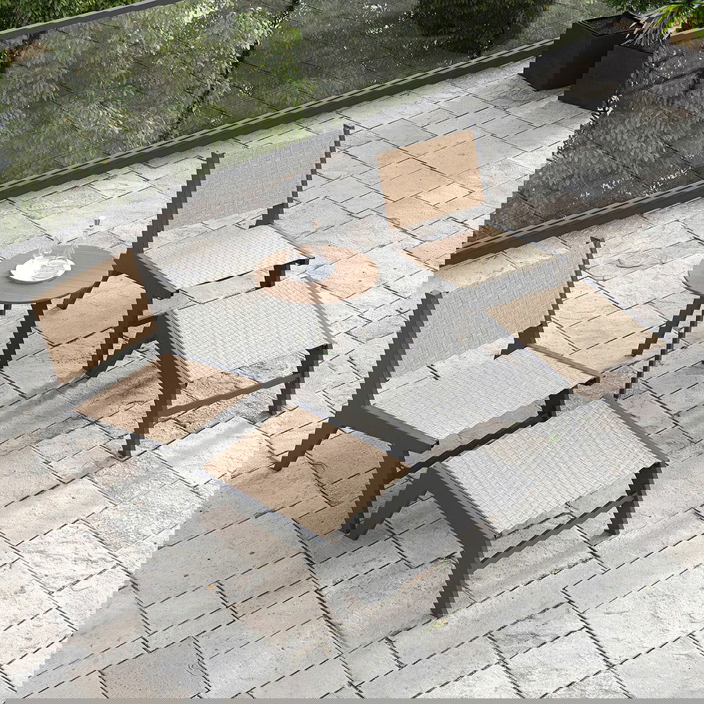 5Pcs Rustic Rattan Aluminum Outdoor Patio Lounge Chair Set Round Coffee Table & Stool - 