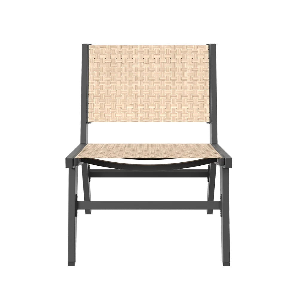 5Pcs Rustic Rattan Aluminum Outdoor Patio Lounge Chair Set Round Coffee Table & Stool - 