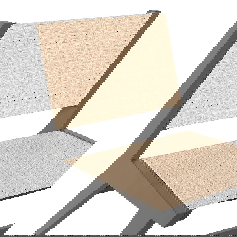 5Pcs Rustic Rattan Aluminum Outdoor Patio Lounge Chair Set Round Coffee Table & Stool - 