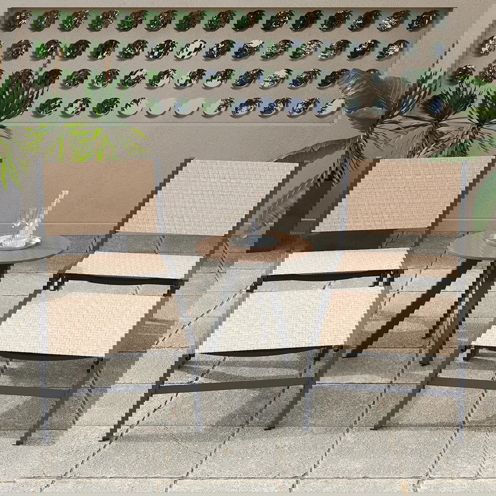 5Pcs Rustic Rattan Aluminum Outdoor Patio Lounge Chair Set Round Coffee Table & Stool - 