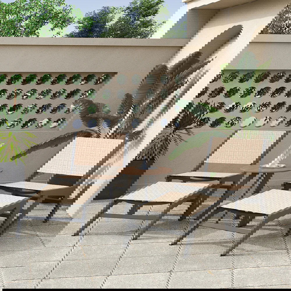 5Pcs Rustic Rattan Aluminum Outdoor Patio Lounge Chair Set Round Coffee Table & Stool - Homary