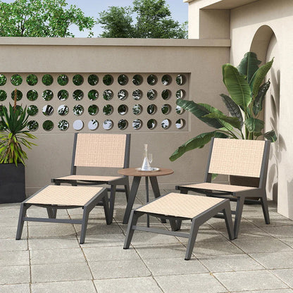 5Pcs Rustic Rattan Aluminum Outdoor Patio Lounge Chair Set Round Coffee Table & Stool - Homary