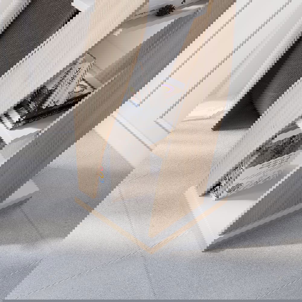 5 Shelf Loft Geometric Narrow Bookshelf Curved Swivel Bookcase in White & Natural - 