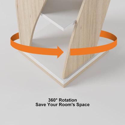 5 Shelf Loft Geometric Narrow Bookshelf Curved Swivel Bookcase in White & Natural - 