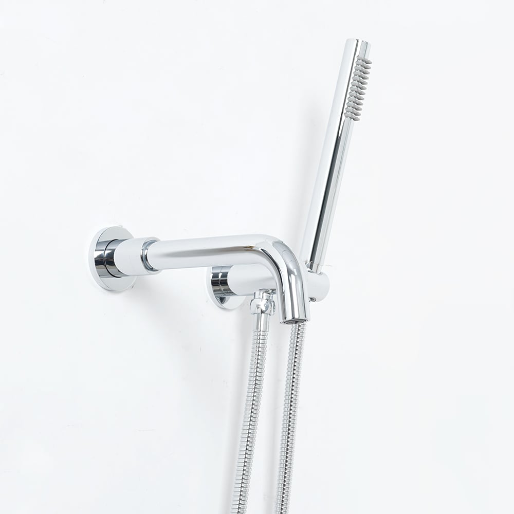 Stev Modern Wall-Mount Swivel Bath Filler Mixer Tap with Handshower in Polished Chrome