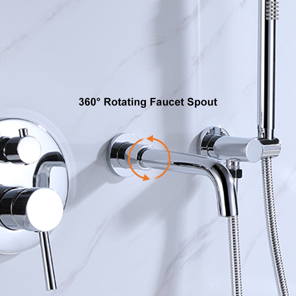 Stev Modern Wall-Mount Swivel Bath Filler Mixer Tap with Handshower in Polished Chrome