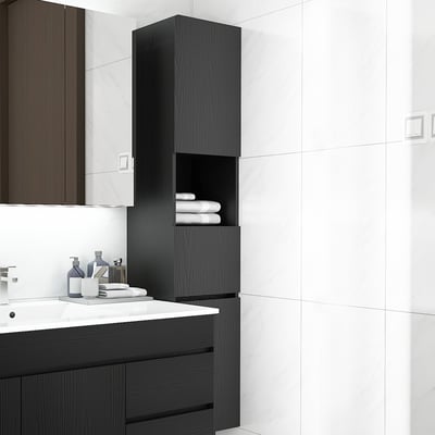 Modern Bathroom Cabinet with Drawers Wall Mounted Bathroom Cabinet with Doors with Shelf- Black