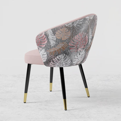 Pink Upholstered Velvet Dining Chair Modern Arm Chair in Gold & Black